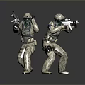 Tactical Military Game Characters Wearing Camouflage Suits With Rifles In Action