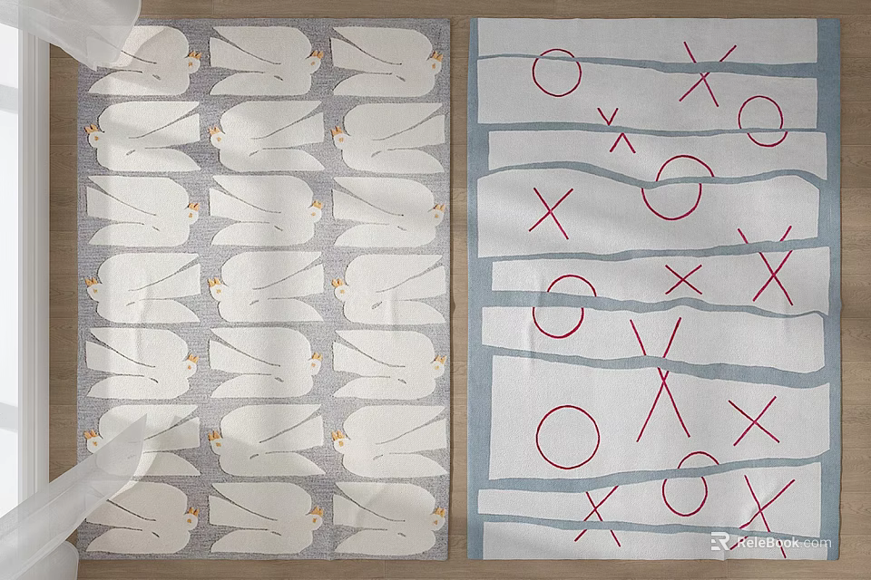 White Square Rugs With Bird Patterns and X O Symbols for Home Decor 3d model 