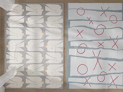 White Square Rugs With Bird Patterns and X O Symbols for Home Decor 3d model