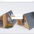 Modern Guesthouse Building With Wooden Structure Sloped Gray Roof And Large Glass Windows