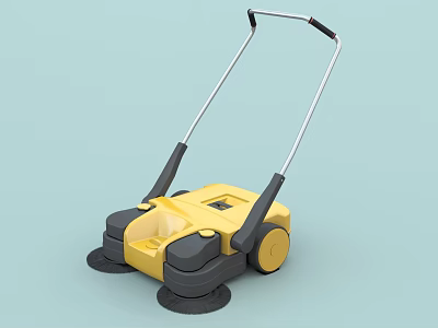 Yellow Hand Push Industrial Cleaning Equipment with Floor Brushes and Wheels 3d model