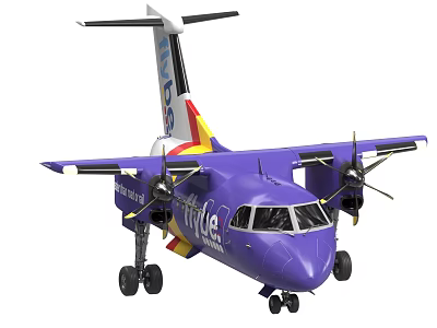 Purple Flybe Passenger Airplane With Twin Propellers And Colorful Tail Design 3d model