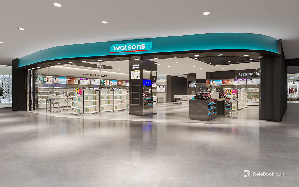 Watsons Store Interior With Shelves Products Bright Lighting And Spacious Retail Layout 3d model 