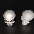 Two Detailed Skulls With Colored Eyes And White Skull On Black Background
