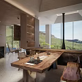 Modern Reception Area Interior With Dark Wooden Counter Stone Wall Small Plant And Bench