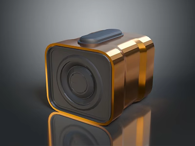 Sleek Golden Portable Speaker With Modern Metallic Design And Black Grill 3d model