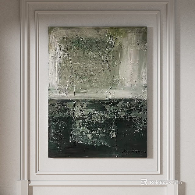Abstract Painting Featuring Green Gray White Tones Textured Brushstrokes Layered Design Modern Wall Art 3d model 