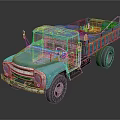 Vintage Blue Truck Exterior With Loaded Cargo In Open Bed Design