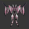 Futuristic Mechanical Robot Character With Pink White Armor Wings And Weapons
