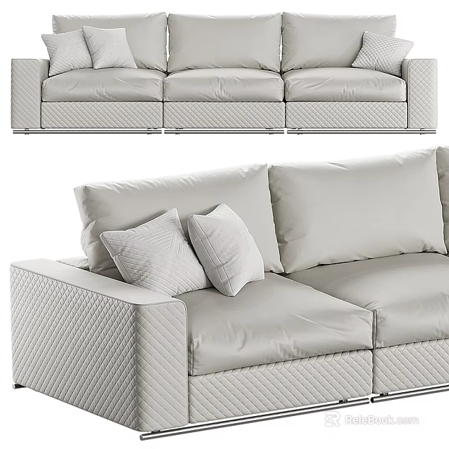 Modern Three Seater Sofa With Soft Cushions And Textured Armrest Design 3d model