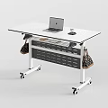 Modern Meeting Room Interior With Mobile White Table Laptop Cup And White Backrest Chairs