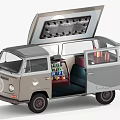 Vintage Retro Style Van with Open Roof and Mobile Bar Interior Drinks Storage