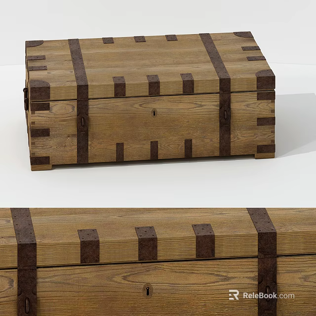 Vintage Wooden Trunk With Brown Decorative Straps And Metal Clasps Storage Design 3d model 