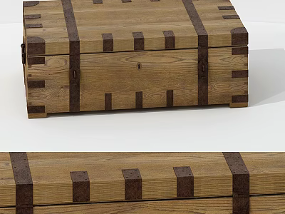 Vintage Wooden Trunk With Brown Decorative Straps And Metal Clasps Storage Design 3d model