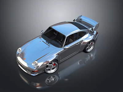 Silver Vintage Sports Car With Rear Spoiler Shiny Body And Red Brake Calipers 3d model