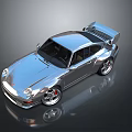 Silver Vintage Sports Car With Rear Spoiler Shiny Body And Red Brake Calipers