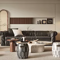 Modern Living Room Interior Design With Leather Sofa Coffee Table Area Rug And Potted Plants