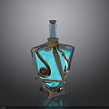 Blue Glass Decorative Bottle With Gold Accents And Geometric Pattern Design