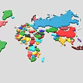 Colorful 3D World Map With Various Colored Countries And Detailed Continents