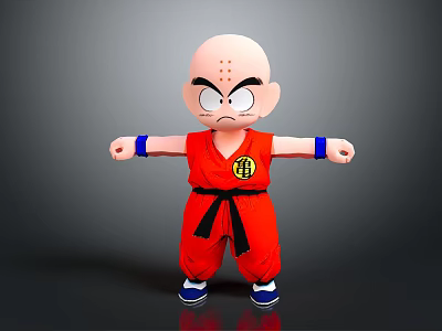 Anime Character in Red Martial Arts Uniform With Black Belt and Blue Wristbands 3d model