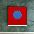 Square Framed Art With Red Circle Black Background Gray Rings On Green Wall