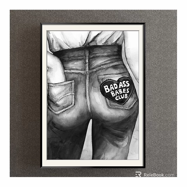 Black and White Figure Drawing of Jeans Back with Badass Babes Club Patch 3d model 