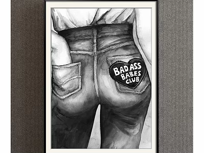 Black and White Figure Drawing of Jeans Back with Badass Babes Club Patch 3d model