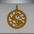 Ornate Gold Circular Pendant With Intricate Animal Carving For Fashion Accessory