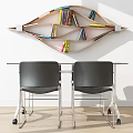 Modern Office Desk With White Tabletop Metal Frame And Four Black Chairs