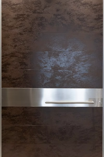 Modern Swing Door With Wooden Panel And Stainless Steel Handle Design 3d model