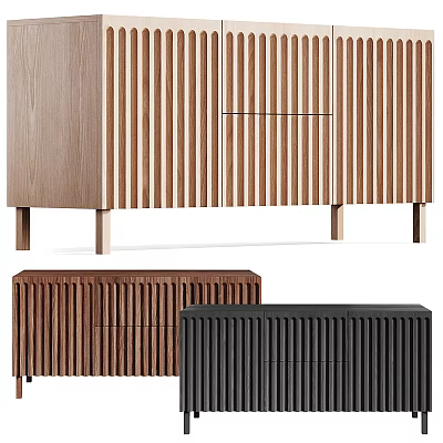 Modern Entryway Cabinet And Side Cabinet With Vertical Slats Wooden Texture In Light Wood Brown Black 3d model