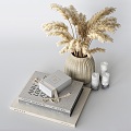 Books Dried Flowers Vase Jewelry 3d model