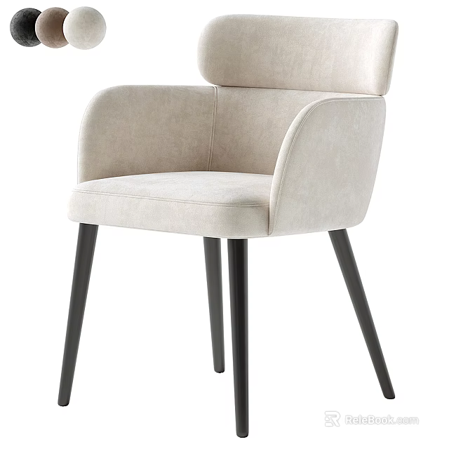 Modern Beige Upholstered Single Chair With Armrest And Black Tapered Legs 3d model 