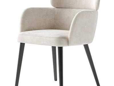 Modern Beige Upholstered Single Chair With Armrest And Black Tapered Legs 3d model