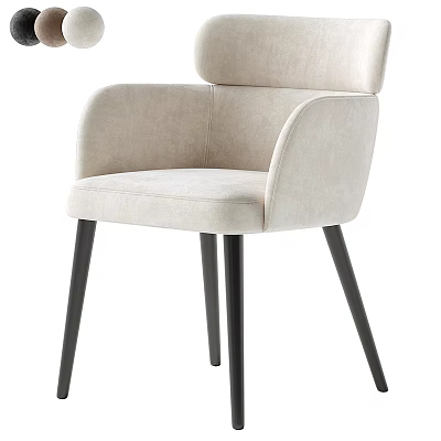 Modern Beige Upholstered Single Chair With Armrest And Black Tapered Legs 3d model