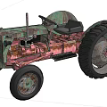 Old Rusty Tractor With Pink And Green Color Large Wheels Vintage Style Design