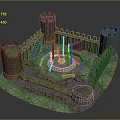 Scenic Medieval Castle Landscape With Stone Walls Towers Circular Central Structure And Green Grass Pathways