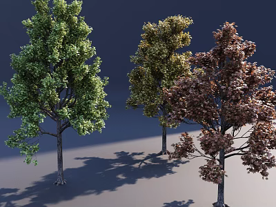 Three Arbor Trees Featuring Different Leaf Colors Green Yellow and Brown 3d model
