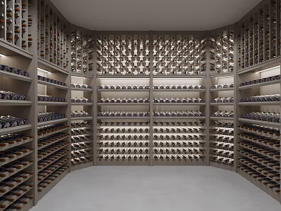 Modern Wine Cellar Design With Full Racks Of Wine Bottles 3d model