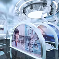 Futuristic Medical Research Laboratory With Robotic Assistant And Holographic Interface