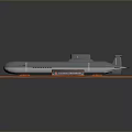 Gray Submarine Model Displayed On Wooden Base With Detailed Hull And Small Hatches