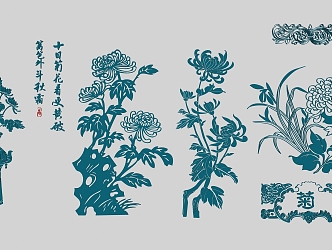 New Chinese Style Wall Decoration Traditional Chrysanthemum Plum Branch Silhouette Painting Plant Pattern 3d model