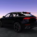 Black Audi Q8 Sporty SUV With LED Headlights Alloy Wheels And Sunset Sky View