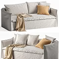 Modern Light Gray Sectional Sofa With Beige Pillows And Throw Blanket 3d model