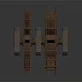 Antique Wooden Waterwheel Structure With Brick Stone Wall And Base Support