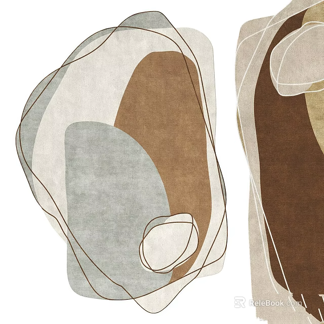 Modern Square Rug With Abstract Curved Lines And Neutral Brown Grey Tones Design 3d model 