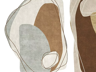 Modern Square Rug With Abstract Curved Lines And Neutral Brown Grey Tones Design 3d model