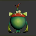 3D Green Cartoon Monster Character With Yellow Fin Ears Red Mouth Sharp Teeth And Antennae