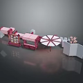 Elegant Outdoor Display Furniture With Pink Kiosk White Round Umbrella And Flower Bouquet