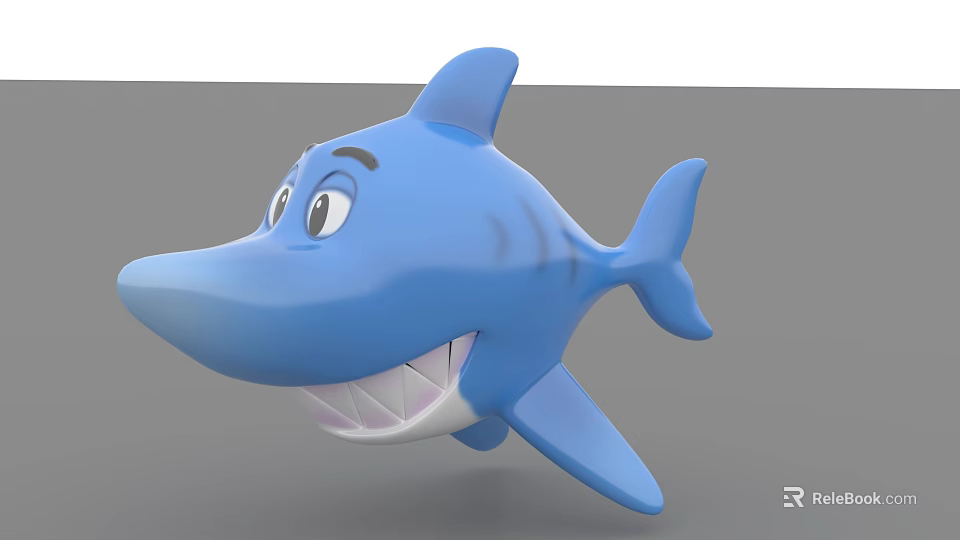 Cartoon Blue Shark 3D Model With Smiling Face And Cute Features 3d model 